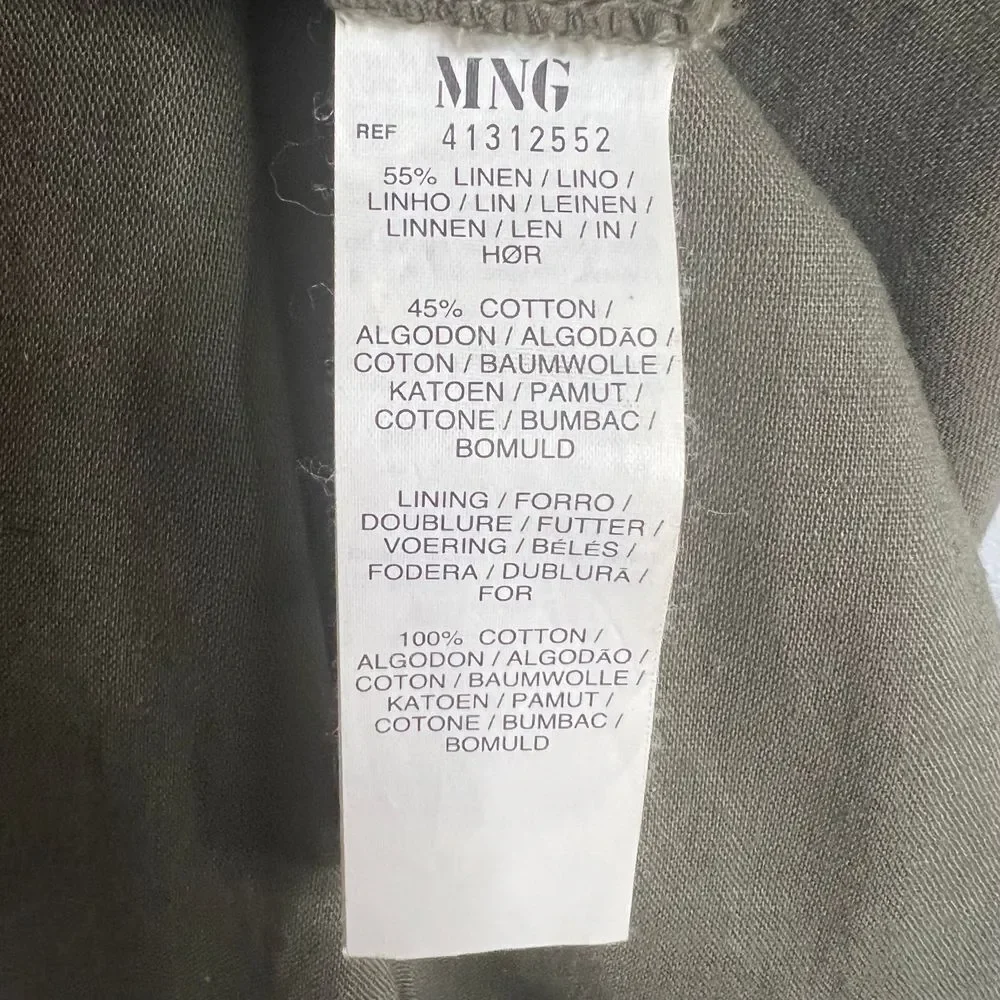 Mango MNG Casual Sportswear Cotton Linen Collection Olive Green‎ Pant Size 6